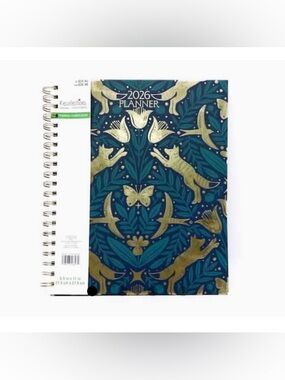 Recollections 2026 Teal & Gold Botanical Spiral Planner